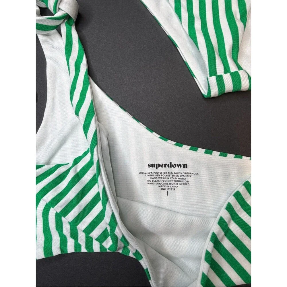 Superdown Green White Stripe Bikini Set NWT Revolve Y2K Beach Vacation Large